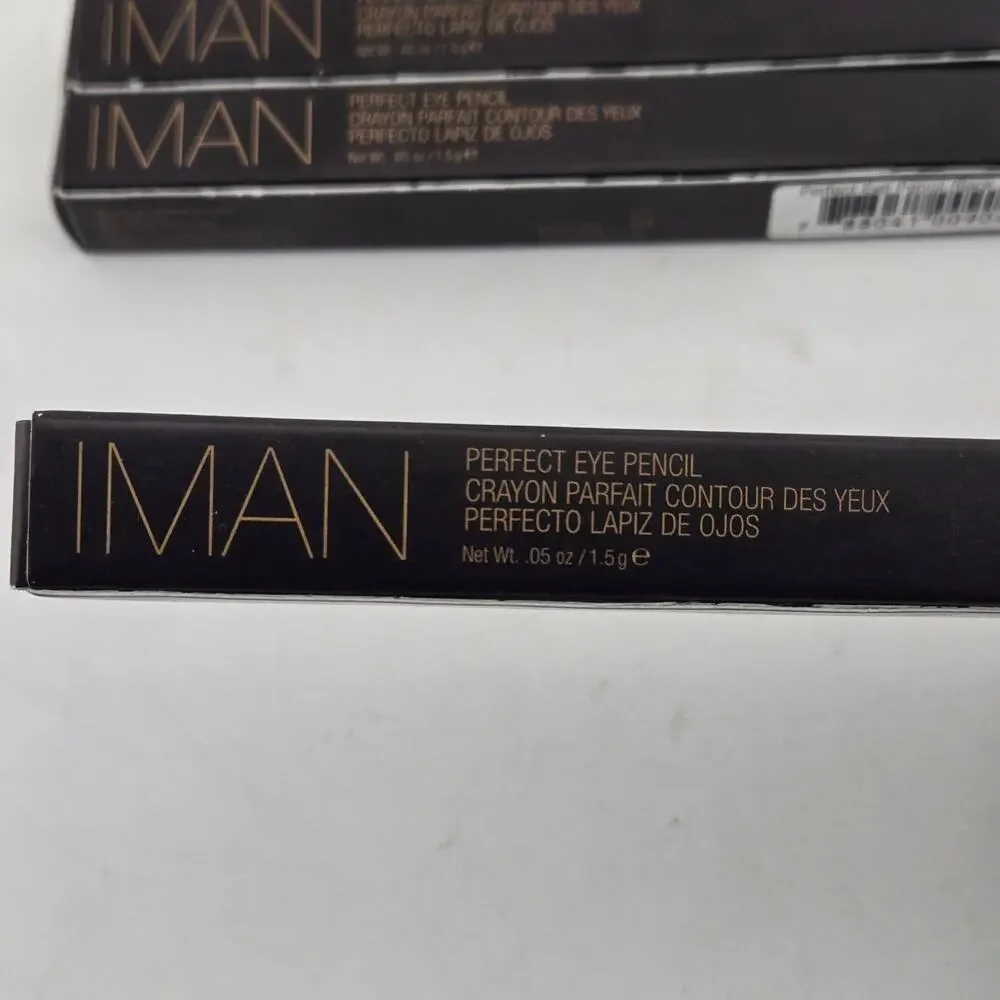 IMAN Perfect Eye Pencil Eyeliner Lot Of 3 Black Shimmer w/ Sharpener Cap .05 Oz